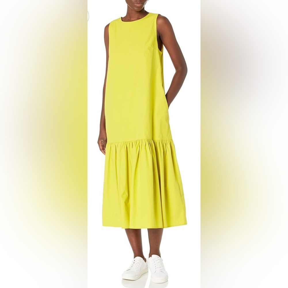 The Drop Ilana Sleeveless Poplin Chartreuse Dress